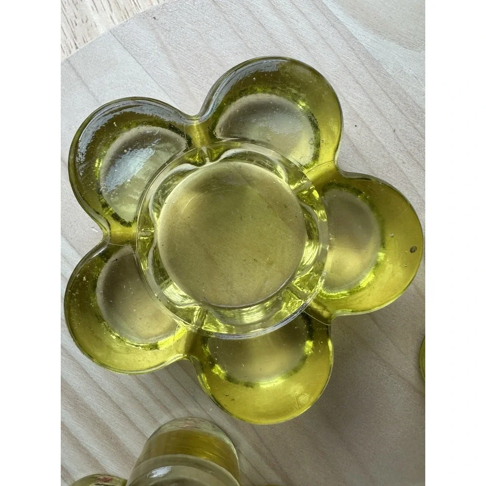 VTG 4 Item Lot Candle Holders 3‎ Inch Style Yellow Art Glass MCM Flower